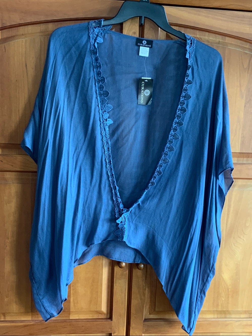 Curations Open Blue Topper NWT, Open size, cut lace trim 34” PTP